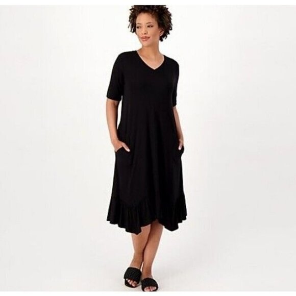 LOGO by Loni Goldstein Petite Rayon 230 Dress Black, Petite Medium - Picture 1 of 1